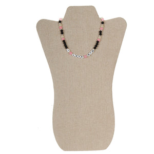 Collar Con Cuenta Redonda Rosa/ Negro Y Cuenta Letra