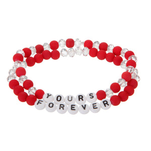 Pulsera Doble Con Cuenta Caucho Rojol Y Cuenta De Letra