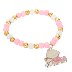 Pulsera Con Cuenta Redonda Caucho, Filigrana Y Dije Baby