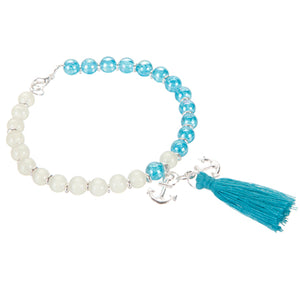 Pulsera Bi Color  Con Cuenta Redonda Y Borla Agua