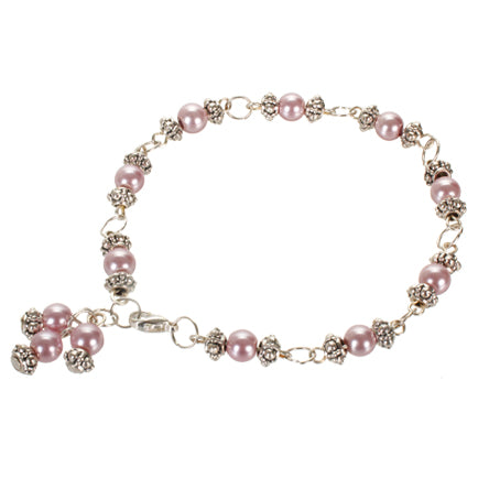Pulsera Con Perla Lavanda Y Cuenta Fundida