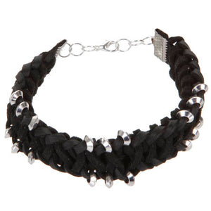 Pulsera  Imitacion Piel Negra Con Cuenta Metal