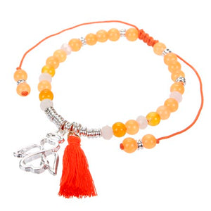 Pulsera Naranja Con Borla Y Angelito Plata