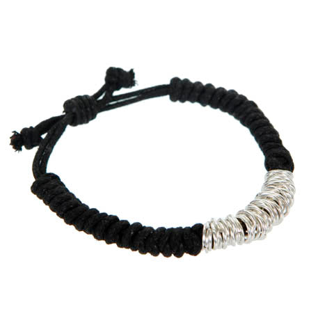 Pulsera Con Cordón Y Argollas Plata