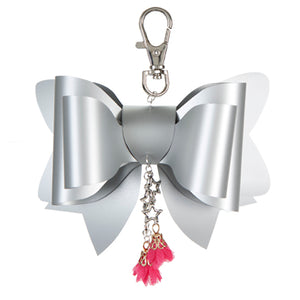 Llavero Con Moño Plata, Dije De Estrella Y Rosa De Tela