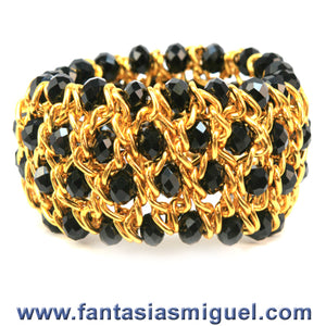 Pulsera De Cadena Oro/ Negro Rondel