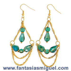 Aretes De Gota Turquesa Ab C/ Cadena Oro