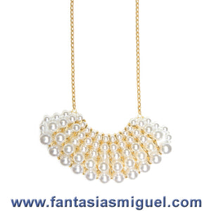 Collar De Perlas Blancas Y Cadena Oro