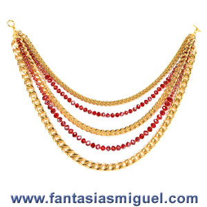 Collar De Cadena Gruesa Oro Con Rondel Rojo