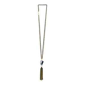 Collar Cadena Con Borla, Blanco Plata