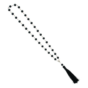 Collar Negro Con Perlas Y Borlas