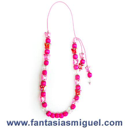 Collar Rosa Con Mariposas