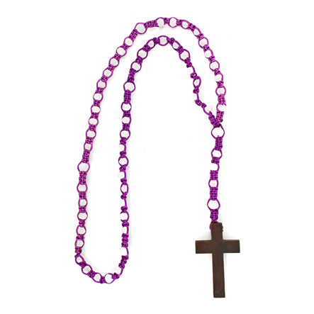 Rosario Tejido Morado Con Cruz De Madera