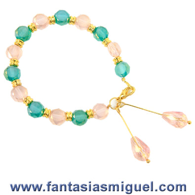 Fantasías Miguel Clave:IV498 Pulsera Con Engarces Jade Y Rosa