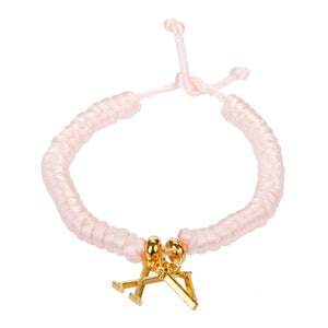 Pulsera De Cola De Rata Rosa Con Dijes Oro