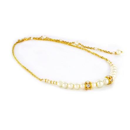 Collar De Cadena Oro Con Perlas Y Rondel De Cristales