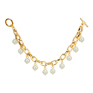 Pulsera Con Perlas Y Cadena De Oro