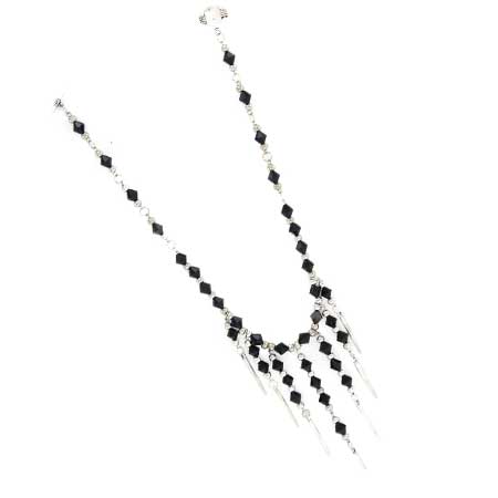 Collar Plata Con Cristales Negro