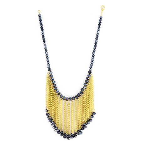 Collar De Cristal Negro Y Cadena
