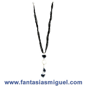 Collar Negro Con Gamuza Organza Y Corazones Negros