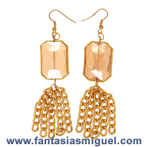 Aretes De Octagon Miel Y Cadenas Oro