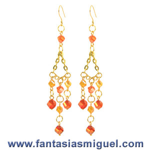 Aretes Con Cadena Y Cuentas Escalera Naranja Amarillo