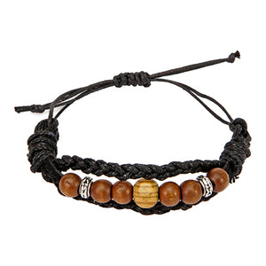 Pulsera Tejida Con Cuentas De Madera
