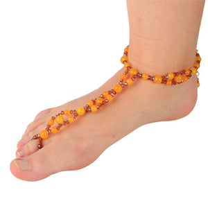 Pulsera Para Pies Amarrillo Con Café