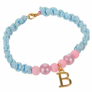 Pulsera De Cordón Azul Con Cuenta Caucho Y Dije De Letra