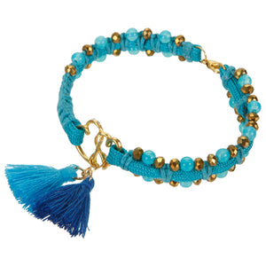 Pulsera Tejida Con Rondeles Y Borlas
