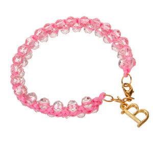 Pulsera Rondel Rosa Con Cola De Rata Y Dije De Letra