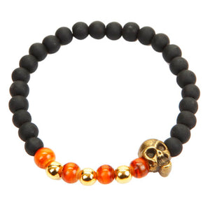 Pulsera Caucho Negro Con Cuenta Metal Cráneo