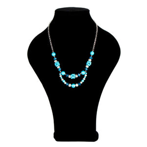 Collar De Cadena Azul-Plata Con Perlas Destello
