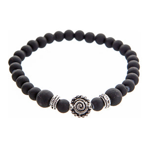 Pulsera Negro Caucho Con Cuenta Fundida Redonda
