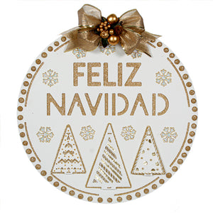 Esfera Feliz Navidad Blanco/Oro