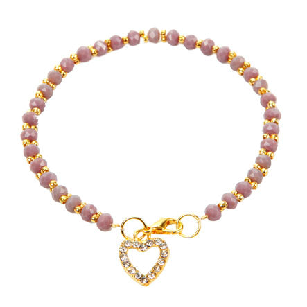 Pulsera Morado-Oro Con Dije Corazón