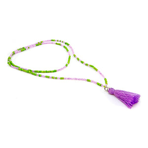 Collar Con Chaquira Lila-Verde Con Borla