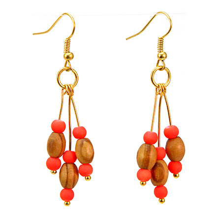 Aretes Oro Con Cuentas De Madera Y Caucho