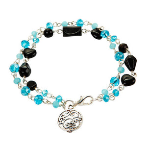 Pulsera De Engarces Turquesa-Negro Con Dije Grabado