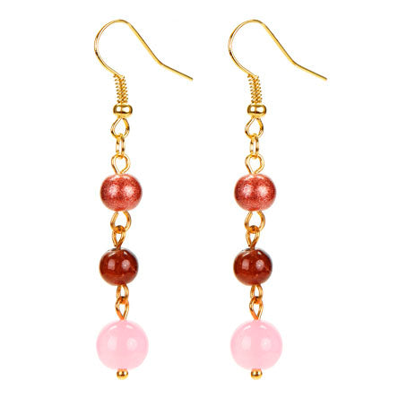 Aretes Largos Oro Con Cuentas Rosa-Café