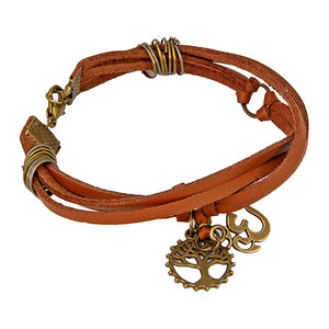 Pulsera Imitación Piel Café Con Dije Árbol De Vida