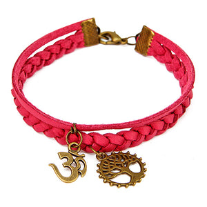 Pulsera Imitación Gamuza Con Dijes Oro Vintage