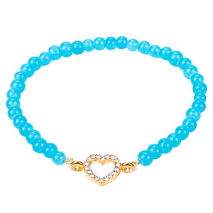Pulsera Azul C/ Corazón Oro De Cristales