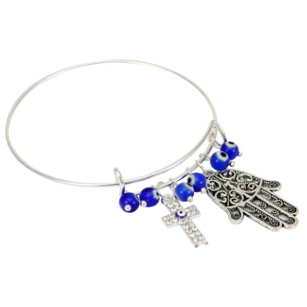 Pulsera De Alambre Con Dije Ojitos Y Mano De La Suerte