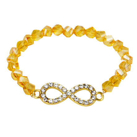 Pulsera De Cristales Amarillo Con Dije Infinito