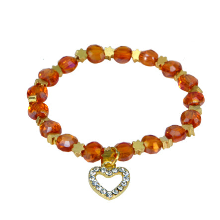 Pulsera Cristales Miel Y Cuentas Flor Oro