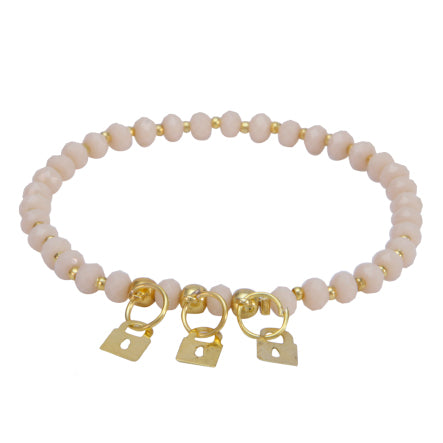 Pulsera Marfil-Oro Con Dijes De Candado