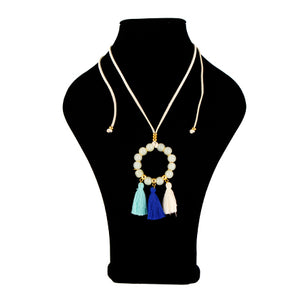 Collar Imitación Gamuza Con Círculo De Cuentas Redondas Y Borlas