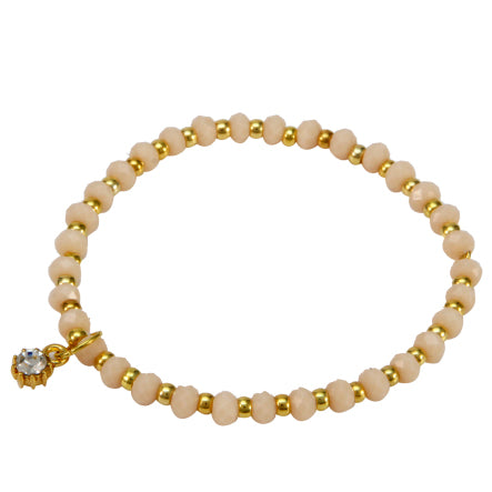 Pulsera Marfil-Oro Con Dije De Cristal