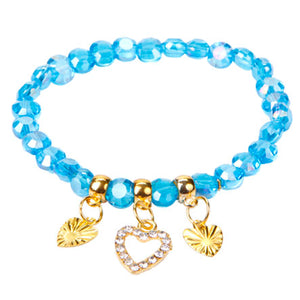 Pulsera De Cuentas Cristal Pastilla Turquesa Con Dijes De Corazón